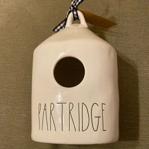 Rae Dunn Partridge Birdhouse White with Green Bird & Writing Hanging Loop 7".